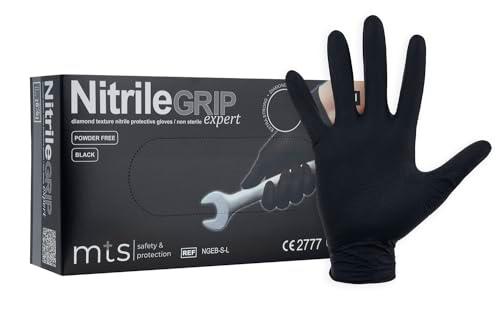 MTS Safety &amp; Protection Guantes Desechables XL - Paquete De 50/caja Guantes De Nitrilo Guantes Negros Agarre Con Estructura De Diamante De Nitrilo