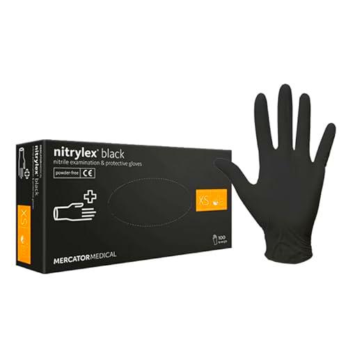 Guantes de nitrilo Nitrylex - Negro - XS - 100 unidades (50 pares) Guantes desechables sin polvo y látex I Guantes de protección I Guantes de trabajo resistentes I Puntas de los dedos texturizadas