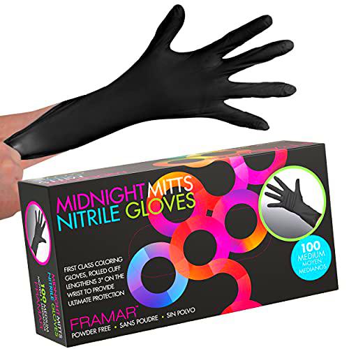 FRAMAR Guantes de nitrilo negros medianos - Guantes desechables negros medianos