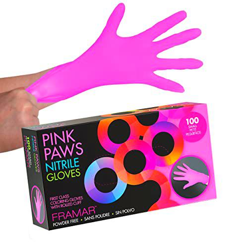 Framar Pink Paws Guantes de nitrilo sin polvo, látex sin goma