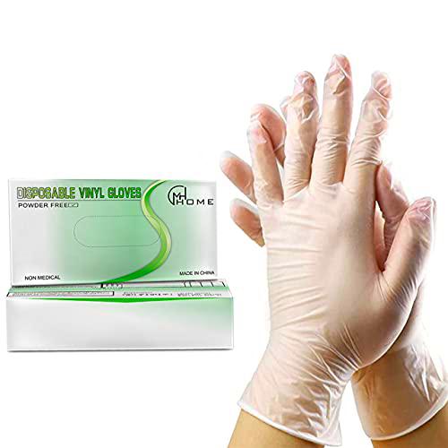 MH Home Guantes desechables de vinilo transparente multiusos grandes