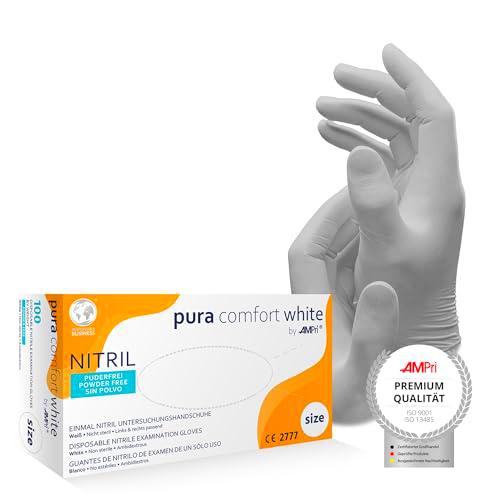 AMPri Guantes de nitrilo blancos, 100 unidades/caja