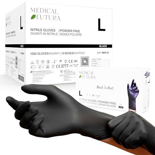 MEDICAL FUTURA - 1000 guantes de nitrilo L negros desechables hipoalergénicos