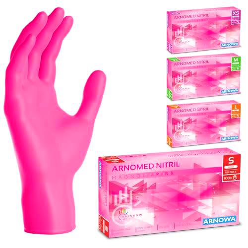 ARNOMED Guantes nitrilo talla S, rosa, guantes de nitrilo