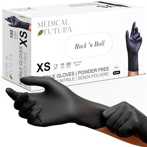 MEDICAL FUTURA - 100 guantes de nitrilo XS negros desechables hipoalergénicos