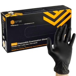 GTSE Guantes de vinilo negro, caja de 100, guantes desechables pequeños (S), sin polvo