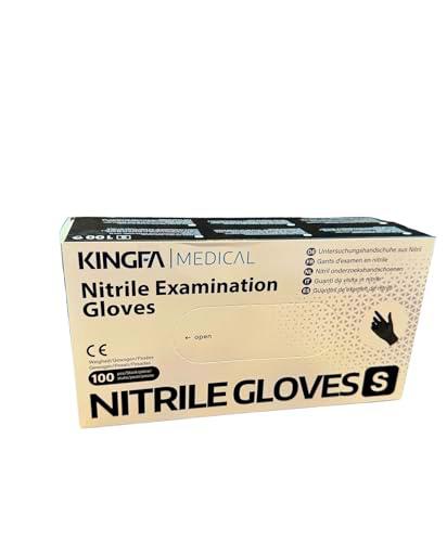 SMALLDETAILS KINGFA 100 Unidades Unidades Guantes Tattoo 4g Nitrilo Negro Sin Polvo Desechables Especiales Para Tatuajes y Micropigmentación Con Extra De Grosor (S)