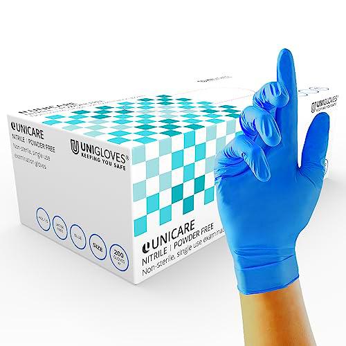 UNIGLOVES Unicare Guantes de Examen, L, Juego de 200 nitrilo Azul., 200