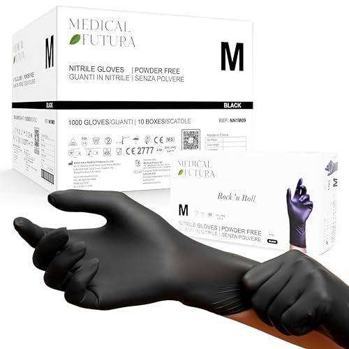 MEDICAL FUTURA - 1000 guantes de nitrilo M negros desechables hipoalergénicos