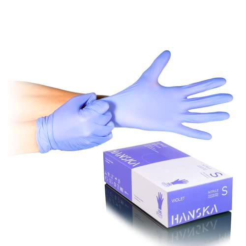 HANSKA Guantes desechables de nitrilo morado, sin polvo