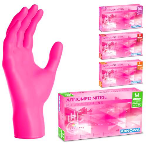 ARNOMED Guantes nitrilo talla M, rosa, guantes de nitrilo