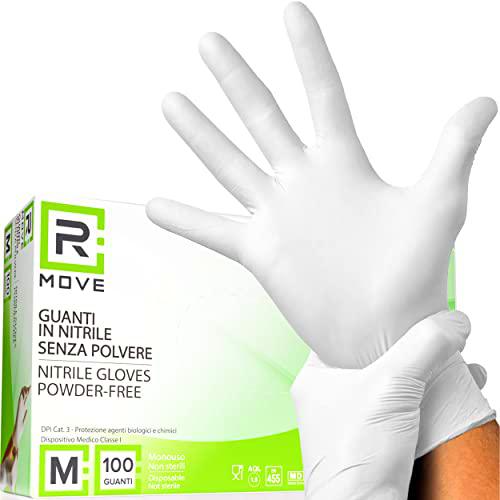 100 guantes de nitrilo m blancos, sin polvo, sin látex