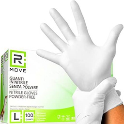 100 guantes de nitrilo L blancos sin polvo, sin látex