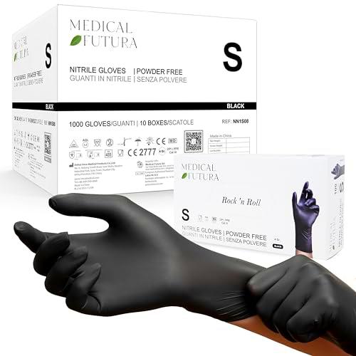 MEDICAL FUTURA - 1000 guantes de nitrilo S negros desechables hipoalergénicos