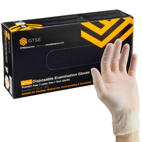 GTSE Guantes de vinilo transparente, caja de 100, guantes desechables pequeños (S), sin polvo