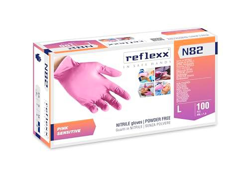 Reflexx N82 Guantes de nitrilo rosa, sin polvo, gr. 3.2 (L)