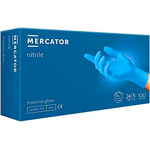 Mercator Guantes de nitrilo sin polvo NITRILE, azul, tamaño: L