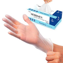 Merrimen Guantes de vinilo medianos transparentes, multiusos