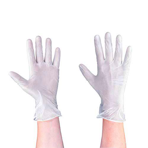 Midland Guantes desechables de vinilo, sin látex, caja de 100 guantes desechables transparentes