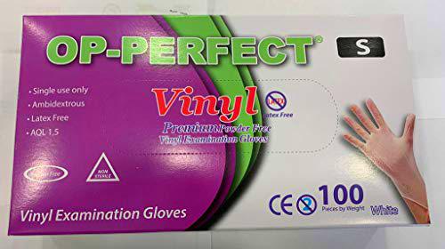 BSPOT Guantes Desechables de Vinilo, Caja de 100, Talla S, Op-Perfect