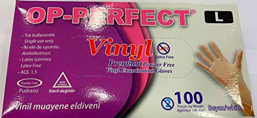 BSPOT Guantes Desechables de Vinilo, Caja de 100, Talla L, Op-Perfect