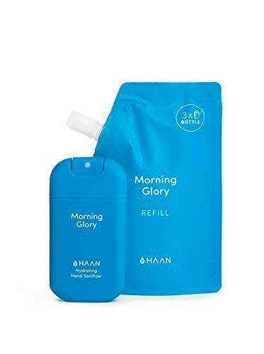 HAAN Desinfectante de Manos | DISPENSADOR en Spray (30 ml) + BOLSA DE RECARGA (100 ml) | Desinfectante Hidratante con Aloe Vera | Antiséptico | Aroma Morning Glory