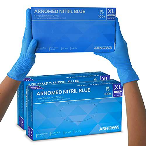 Juego de 2 guantes de nitrilo sin polvo y sin látex azules desechables talla XL 100 unidades/caja Guantes desechables ARNOMED en gr. S M L XL