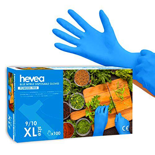 Hevea Guantes Desechables de Nitrilo, sin Polvo, pack 1 x 100, Talla XL