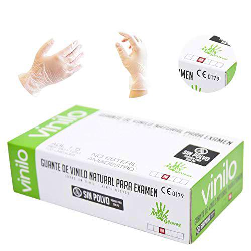 Caja 100 Guantes Vinilo Desechables Talla M Transparentes (50 pares) Sin Polvo AQL 1-5 CE