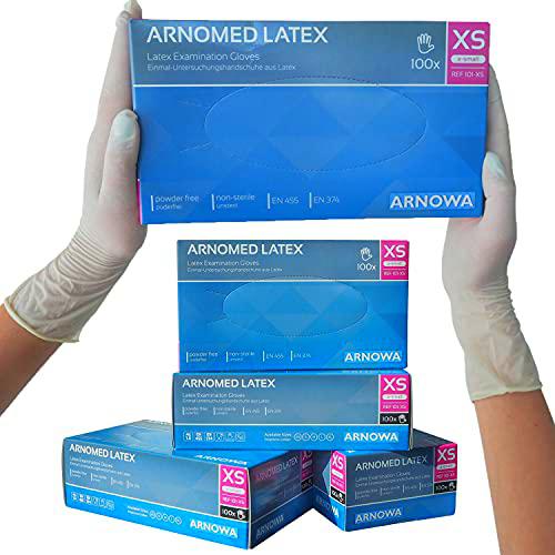 Guantes de látex desechables sin polvo talla XS de ARNOMED 100 unidades/caja en gr