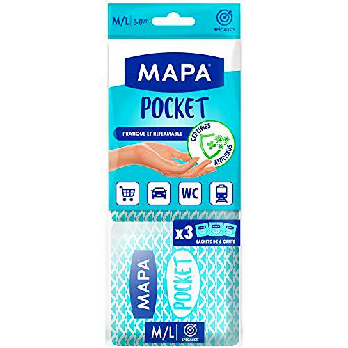 Mapa Pocket x 18 - Guantes desechables de vinilo sin polvo y sin látex