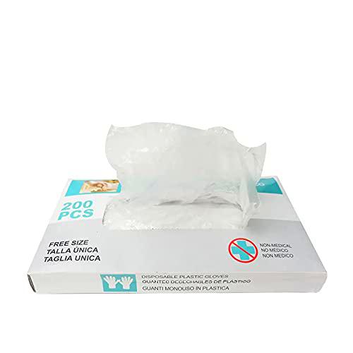 si Caja de 200 pcs Guantes Desechables de Plástico Transparente de Polietileno