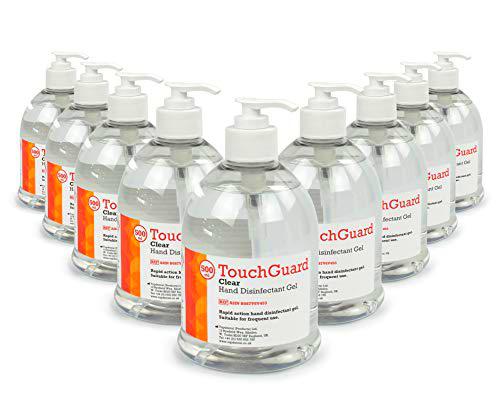 TouchGuard Gel de manos transparente, 500 ml, paquete de 10